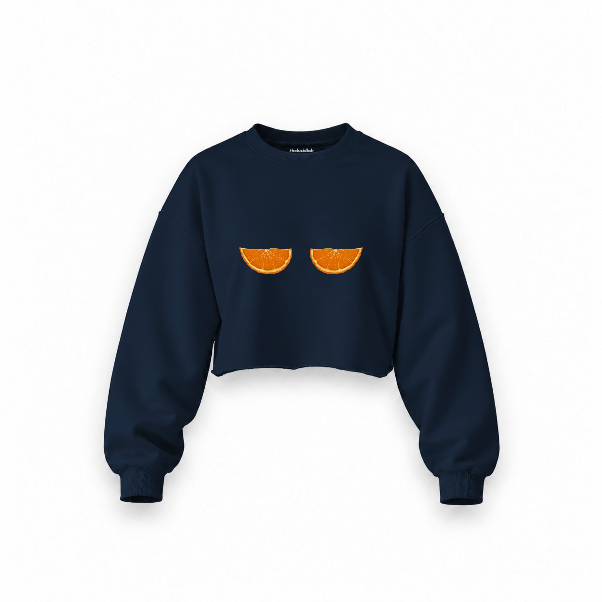 Juicy Bits Oversize Crop Sweatshirt — Lacivert — Ön baskı