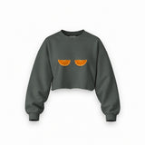 Juicy Bits Oversize Crop Sweatshirt — Antrasit — Ön baskı