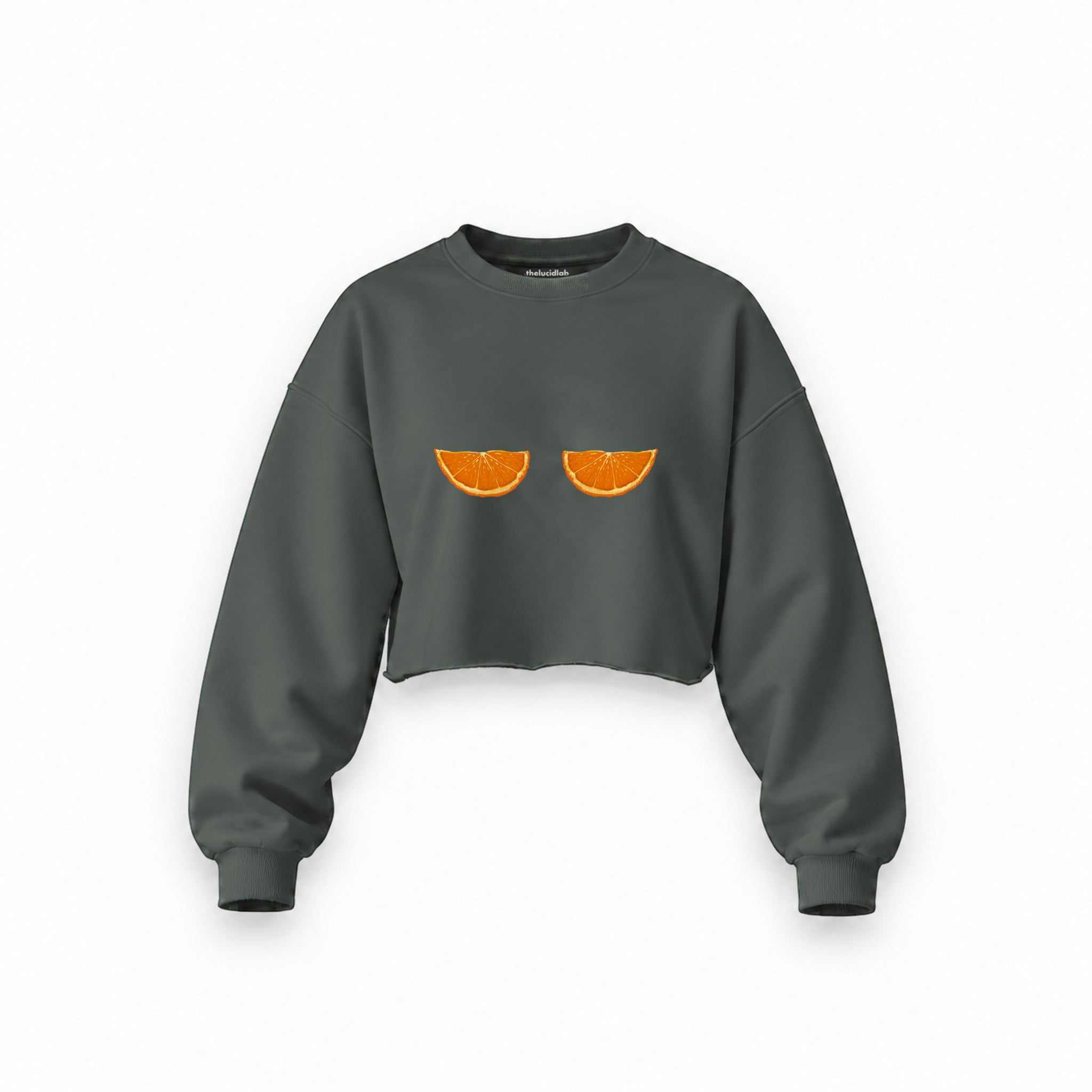 Juicy Bits Oversize Crop Sweatshirt — Antrasit — Ön baskı