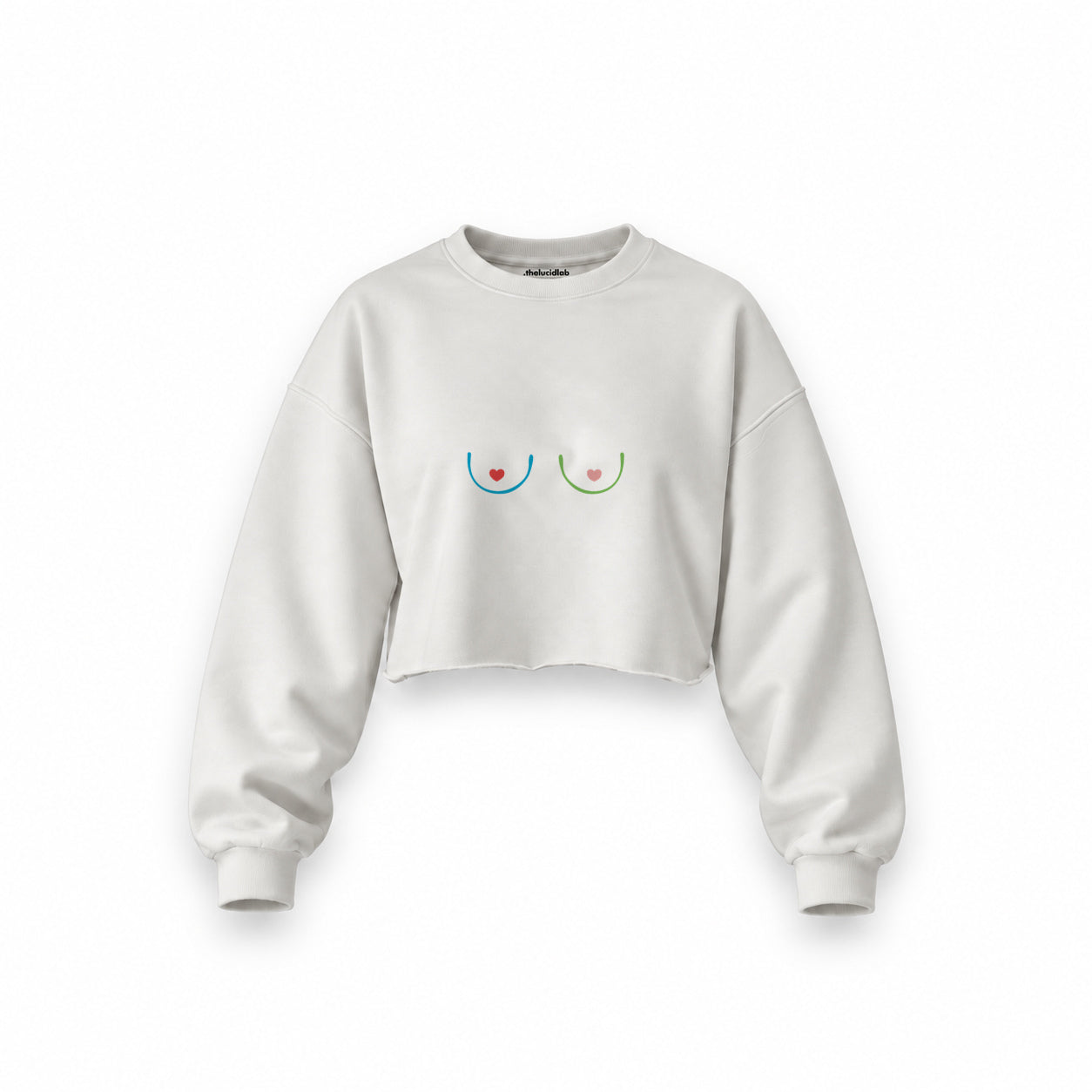 Boobs & Hearts Oversize Crop Sweatshirt — Beyaz — Ön baskı
