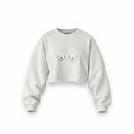 Boobs & Hearts Oversize Crop Sweatshirt — Beyaz — Ön baskı