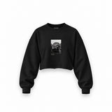 John Lennon Hamburg 1960 Oversize Crop Sweatshirt — Siyah — Ön baskı