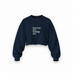 Fuck You Oversize Crop Sweatshirt — Lacivert — Ön baskı