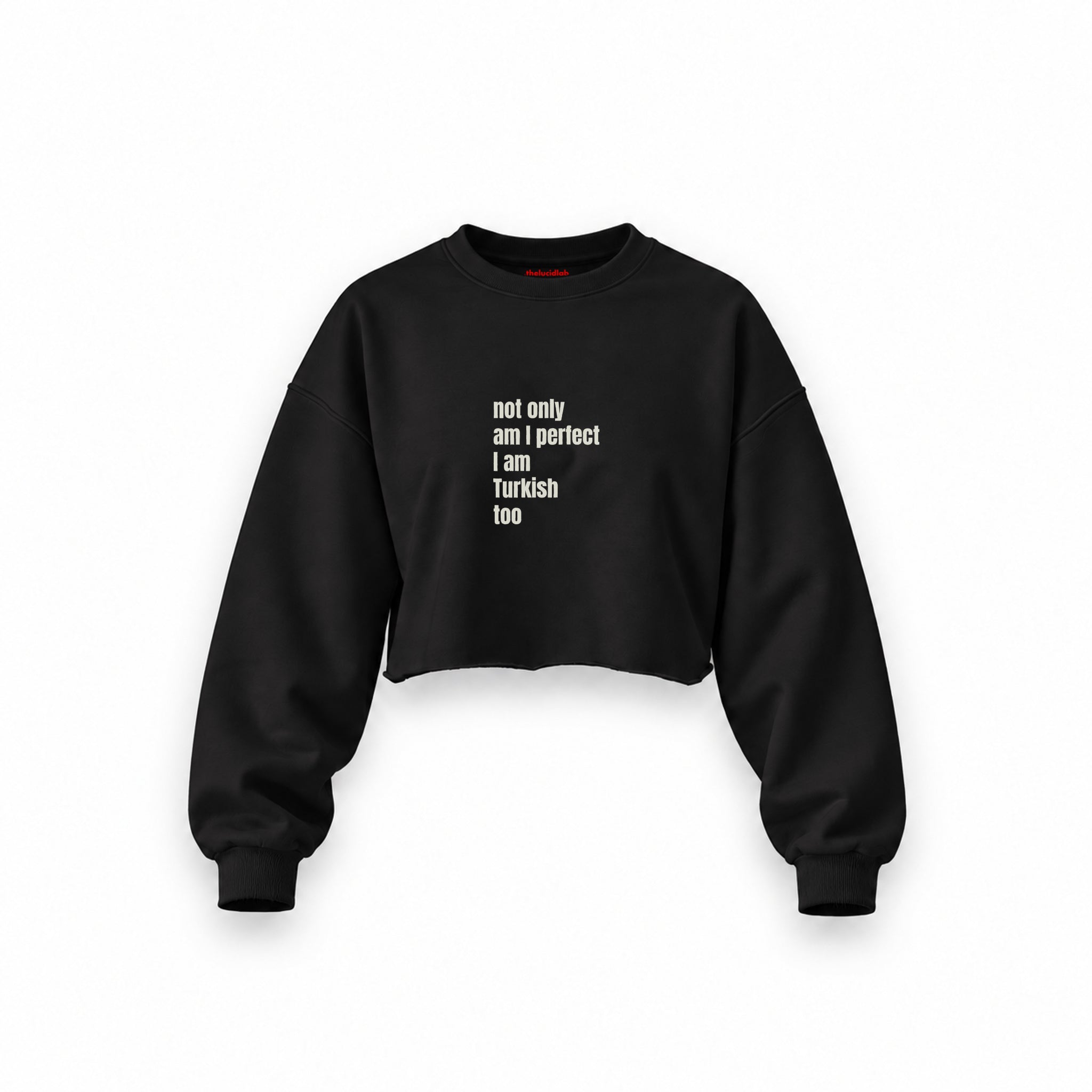 I Am Turkish Too Oversize Crop Sweatshirt — Siyah — Ön baskı