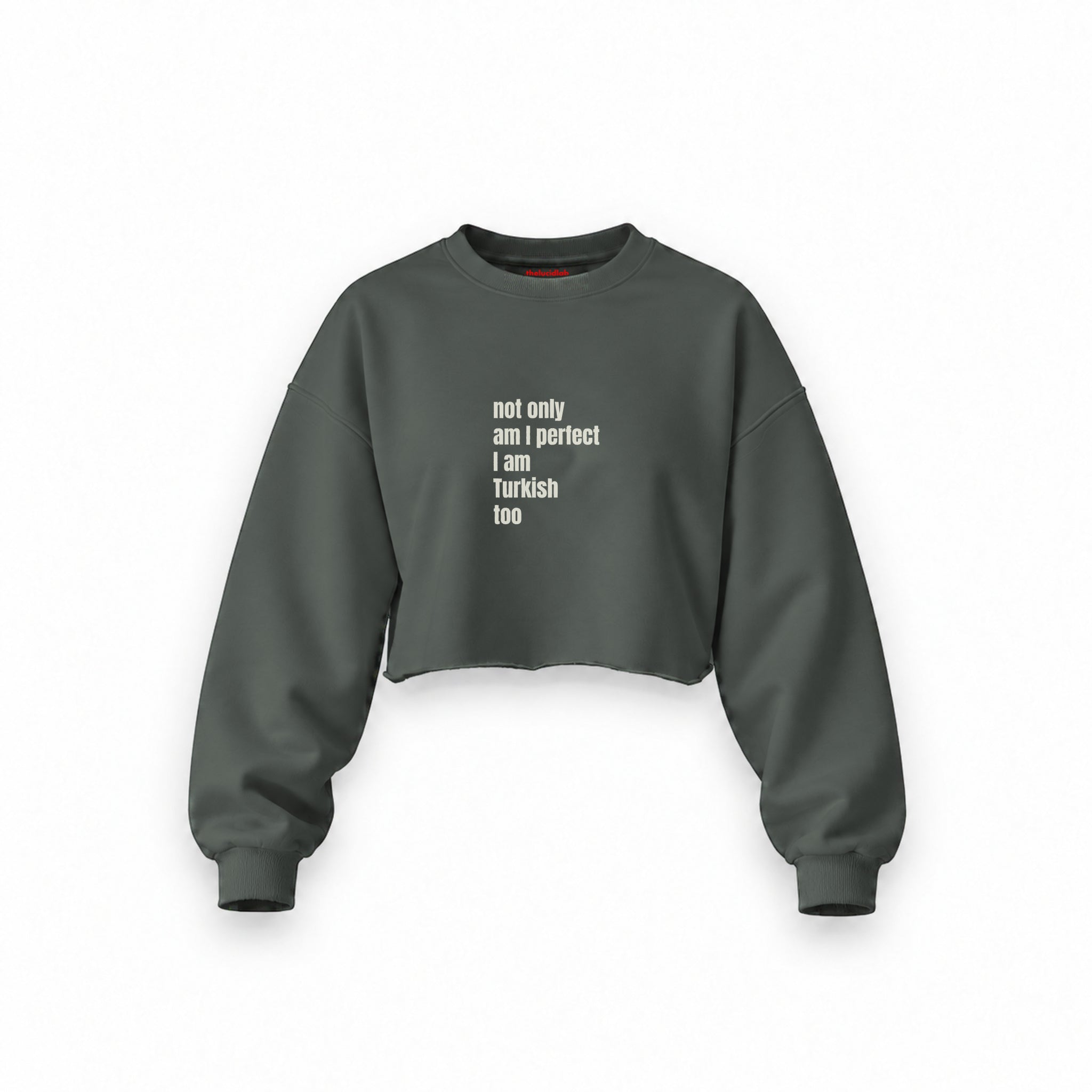 I Am Turkish Too Oversize Crop Sweatshirt — Antrasit — Ön baskı