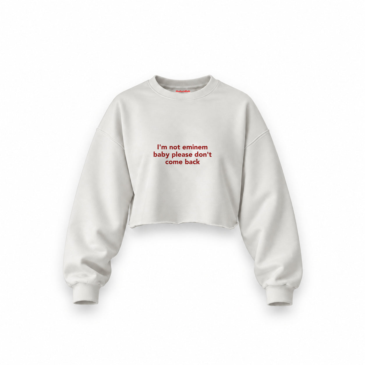 I'm Not Eminem Oversize Crop Sweatshirt — Beyaz — Ön baskı