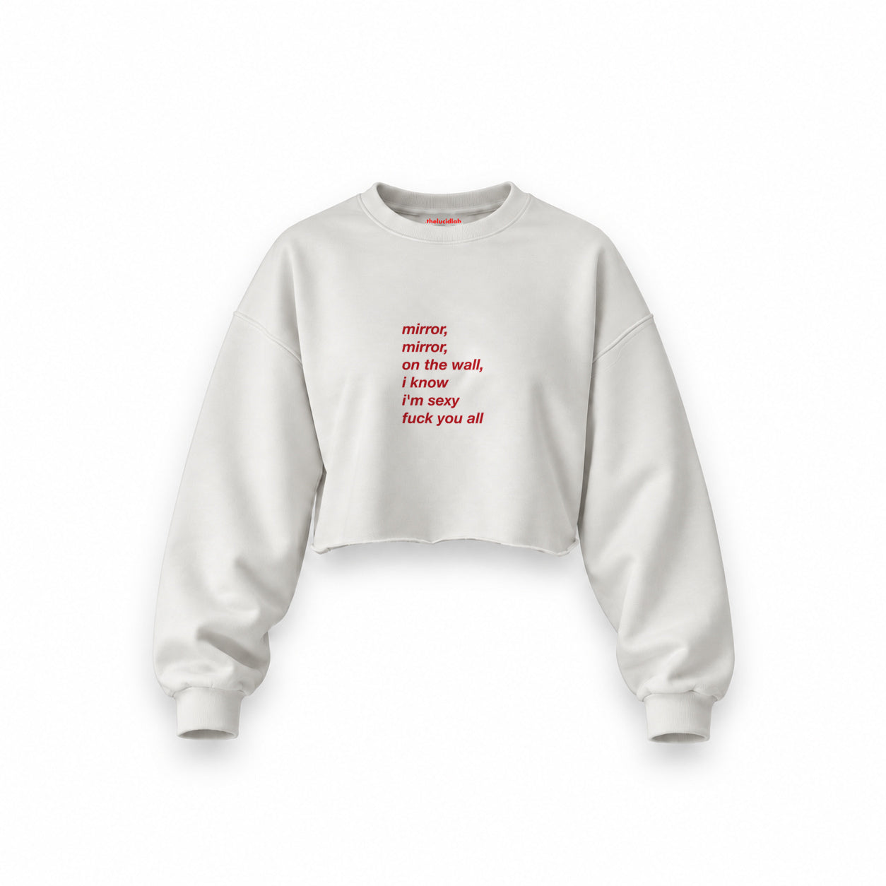 Mirror, Mirror Oversize Crop Sweatshirt — Beyaz — Ön baskı