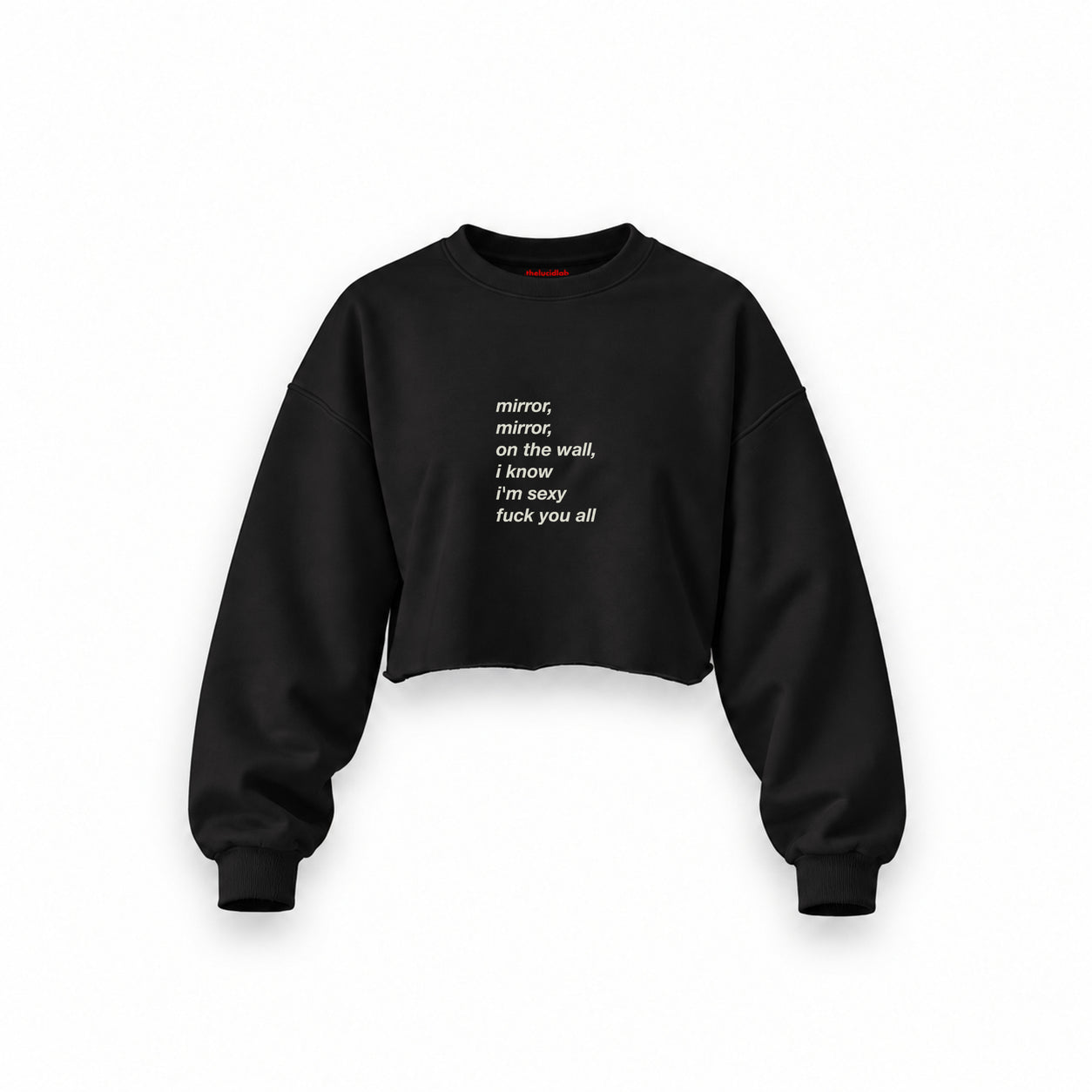 Mirror, Mirror Oversize Crop Sweatshirt — Siyah — Ön baskı