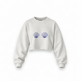 Nice Shells Oversize Crop Sweatshirt — Beyaz — Ön baskı