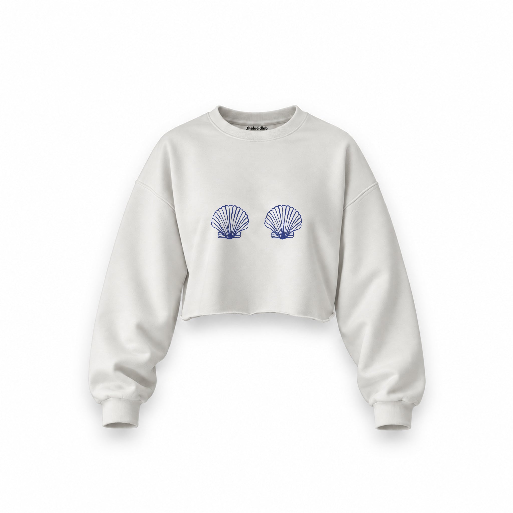 Nice Shells Oversize Crop Sweatshirt — Beyaz — Ön baskı