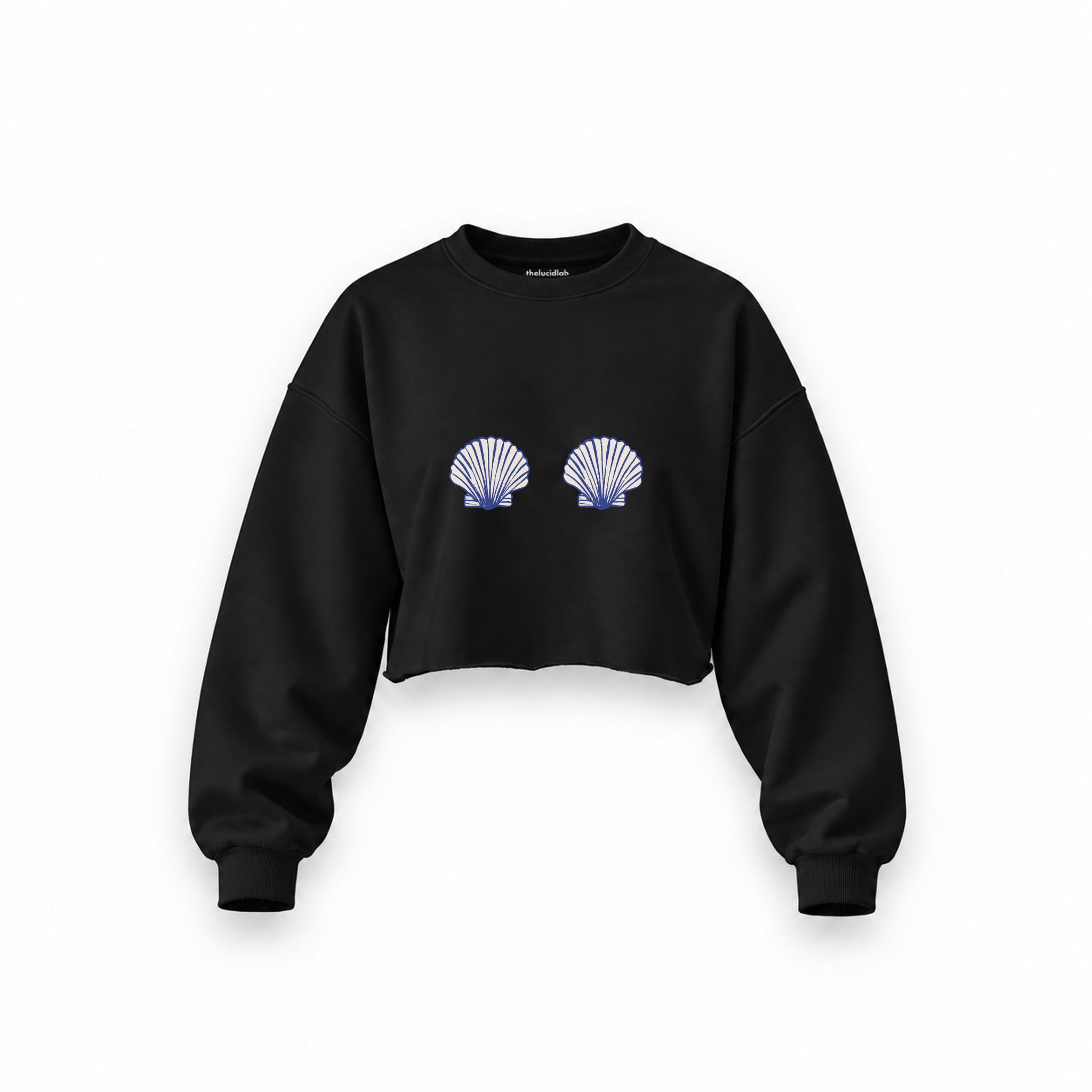 Nice Shells Oversize Crop Sweatshirt — Siyah — Ön baskı