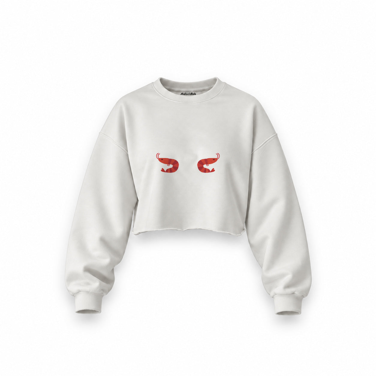 Nice Shrimps Oversize Crop Sweatshirt — Beyaz — Ön baskı