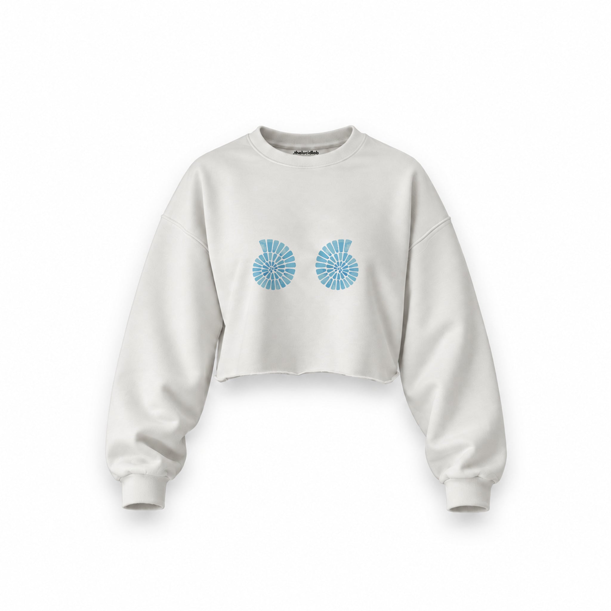 Shell Yeah Oversize Crop Sweatshirt — Beyaz — Ön baskı