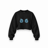 Shell Yeah Oversize Crop Sweatshirt — Siyah — Ön baskı