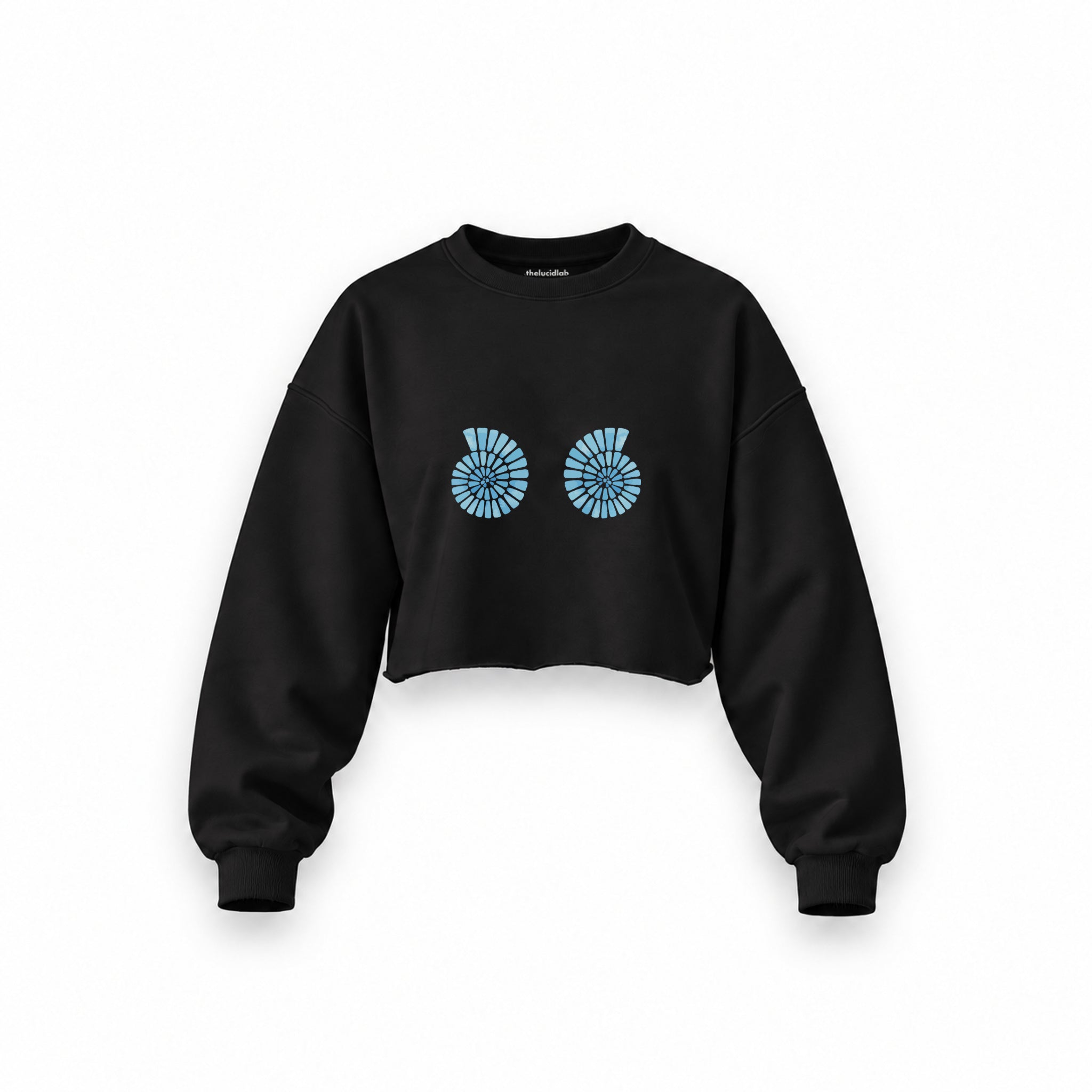 Shell Yeah Oversize Crop Sweatshirt — Siyah — Ön baskı
