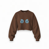 Shell Yeah Oversize Crop Sweatshirt — Kahverengi — Ön baskı
