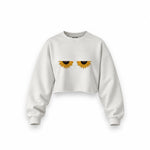 Sunny Side Up Oversize Crop Sweatshirt — Beyaz — Ön baskı