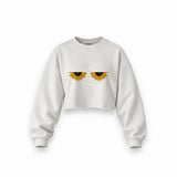 Sunny Side Up Oversize Crop Sweatshirt — Beyaz — Ön baskı