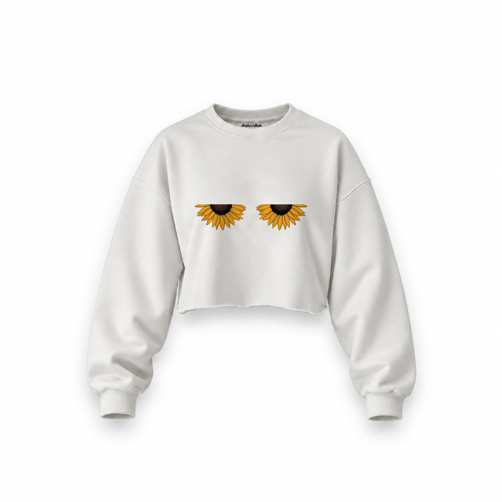 Sunny Side Up Oversize Crop Sweatshirt — Beyaz — Ön baskı