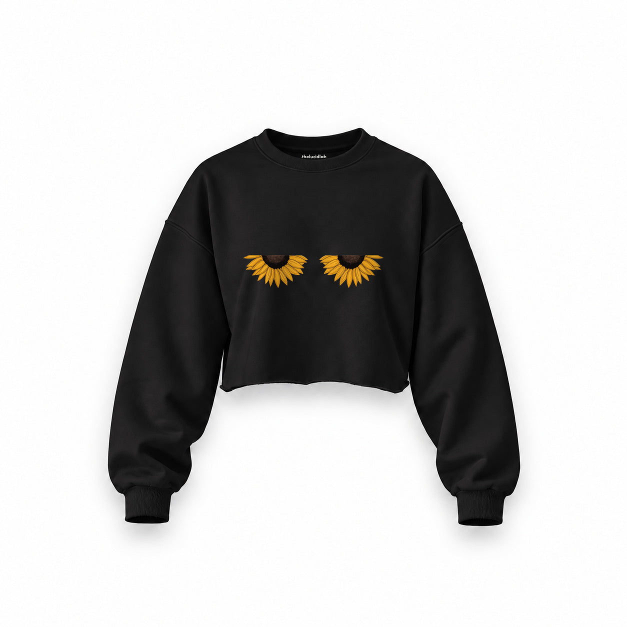 Sunny Side Up Oversize Crop Sweatshirt — Siyah — Ön baskı