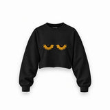 Sunny Side Up Oversize Crop Sweatshirt — Siyah — Ön baskı