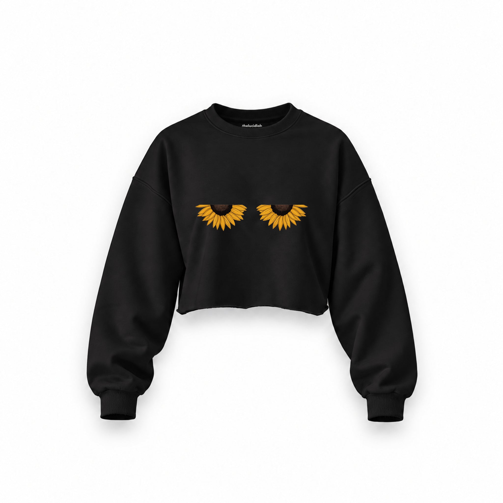 Sunny Side Up Oversize Crop Sweatshirt — Siyah — Ön baskı