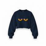 Sunny Side Up Oversize Crop Sweatshirt — Lacivert — Ön baskı