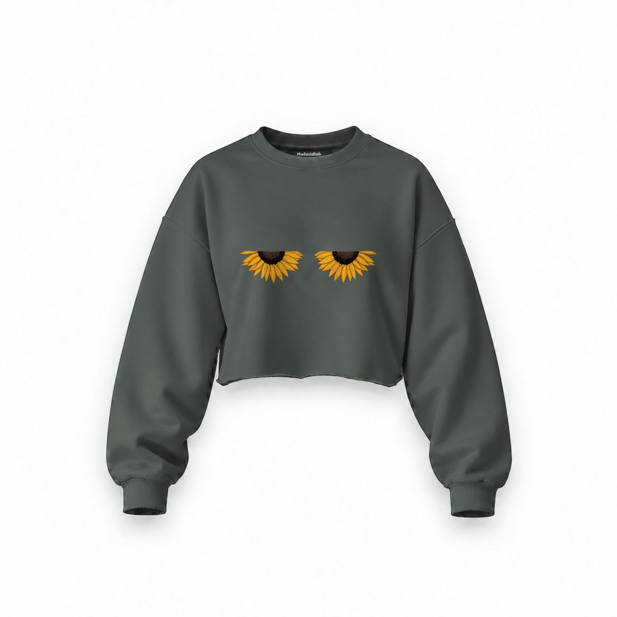 Sunny Side Up Oversize Crop Sweatshirt — Antrasit — Ön baskı