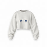Two Stars Up Oversize Crop Sweatshirt — Beyaz — Ön baskı