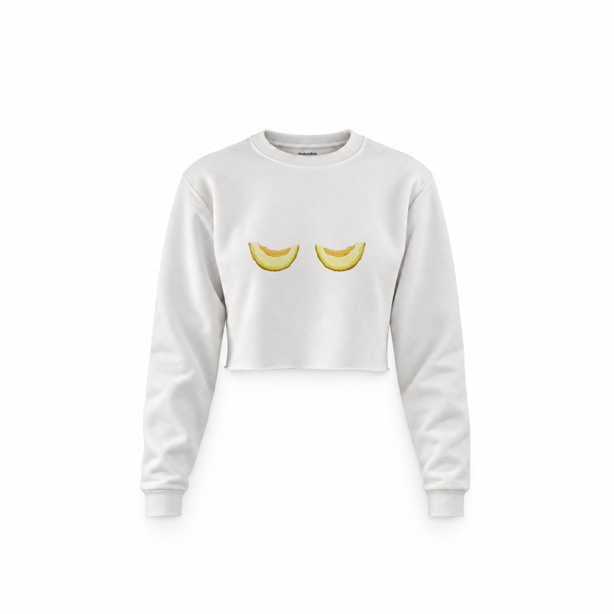 Nice Melons Crop Sweatshirt — Beyaz — Ön baskı