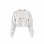 Boobs & Hearts Crop Sweatshirt — Beyaz — Ön baskı