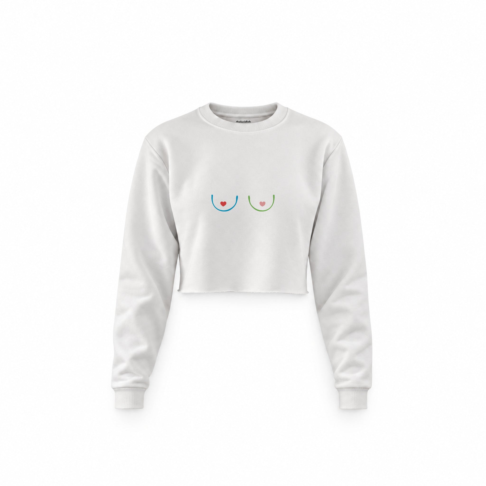 Boobs & Hearts Crop Sweatshirt — Beyaz — Ön baskı