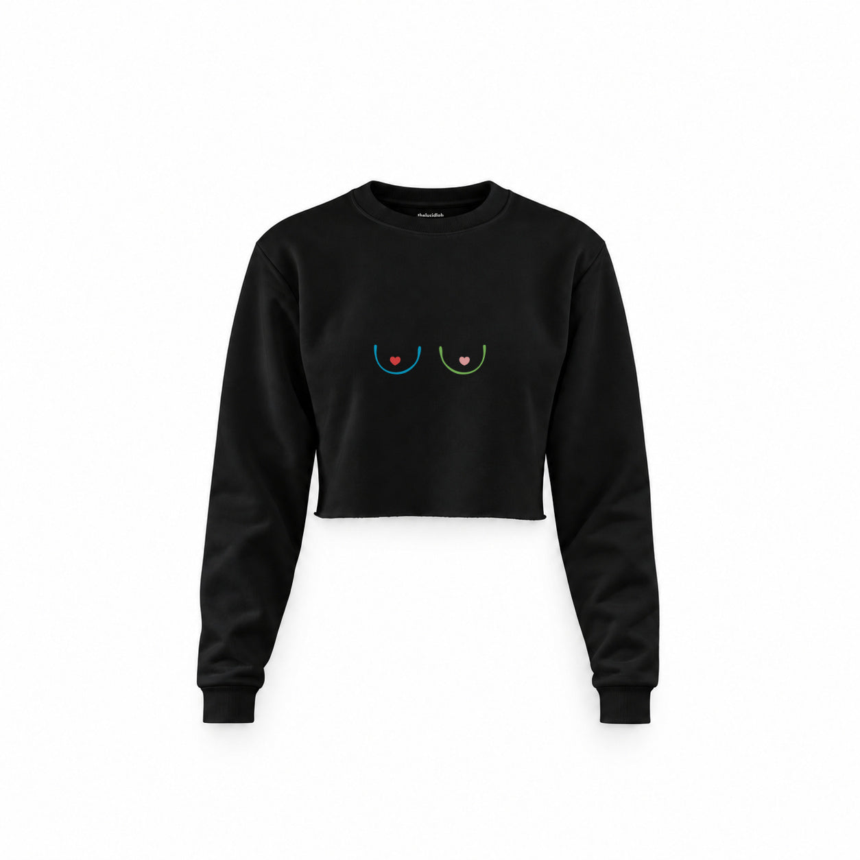 Boobs & Hearts Crop Sweatshirt — Siyah — Ön baskı