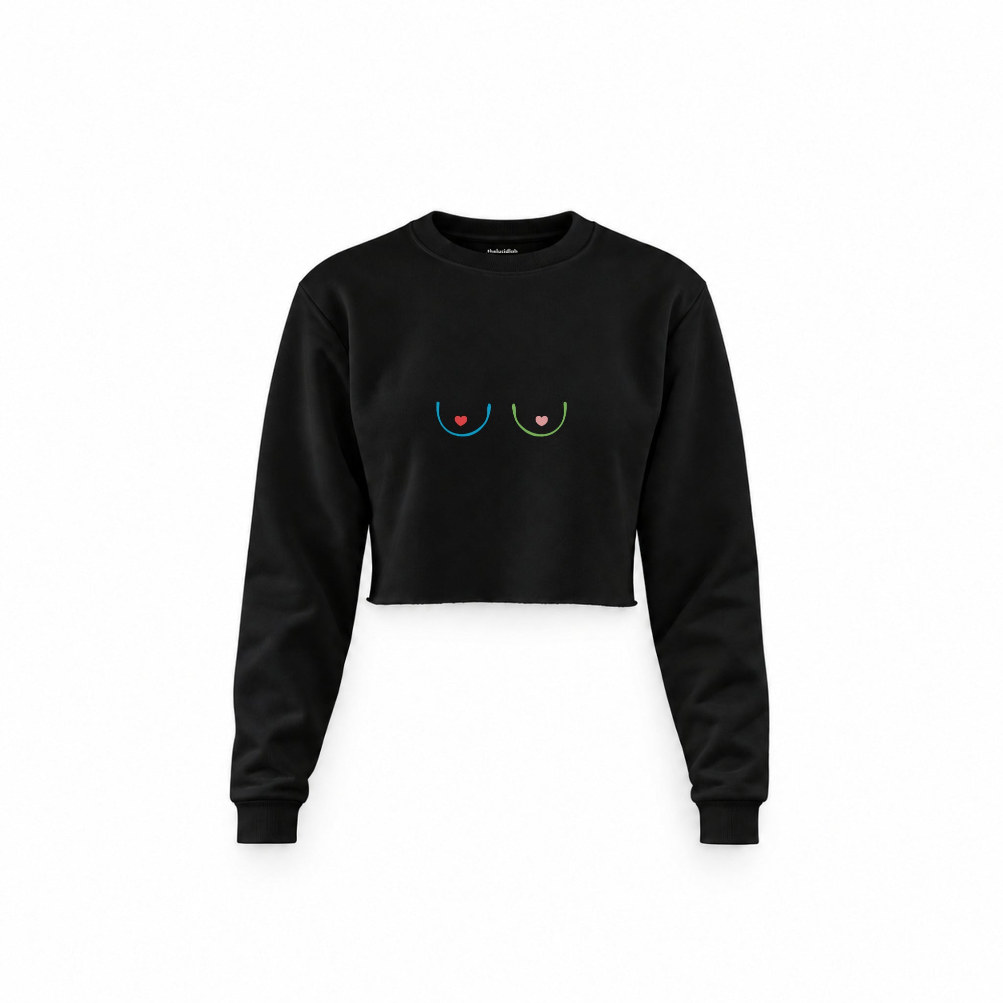 Boobs & Hearts Crop Sweatshirt — Siyah — Ön baskı
