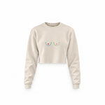 Boobs & Hearts Crop Sweatshirt — Krem — Ön baskı