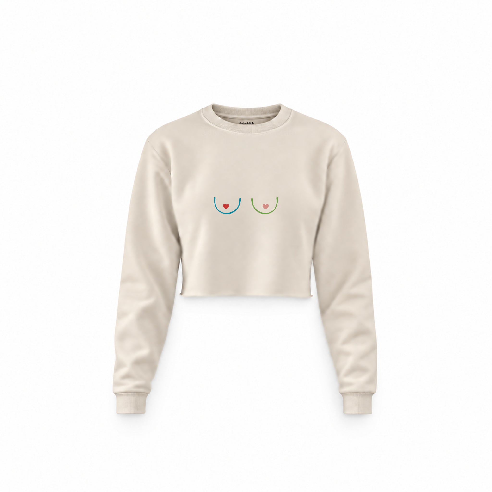 Boobs & Hearts Crop Sweatshirt — Krem — Ön baskı