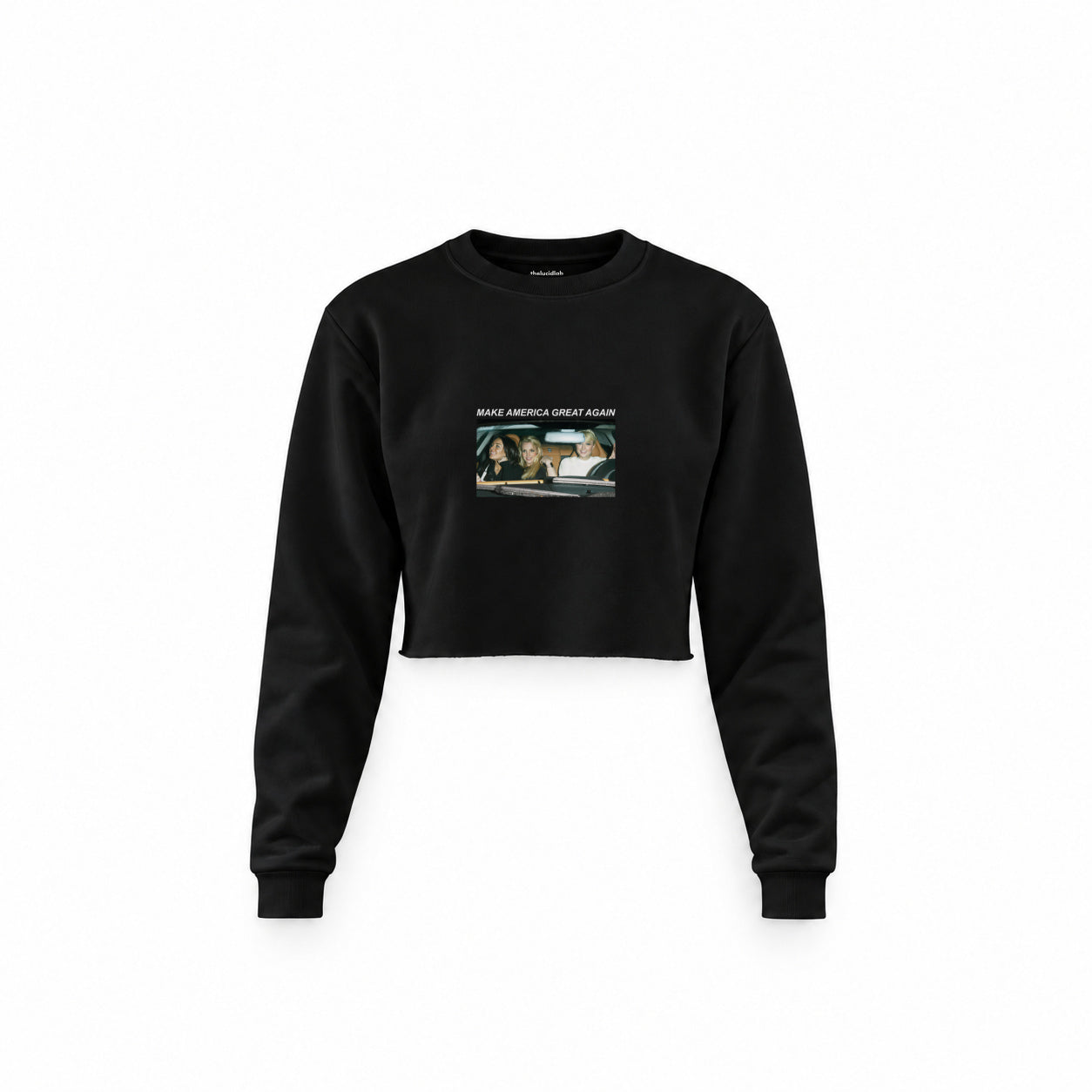 Make America Great Again Crop Sweatshirt — Siyah — Ön baskı