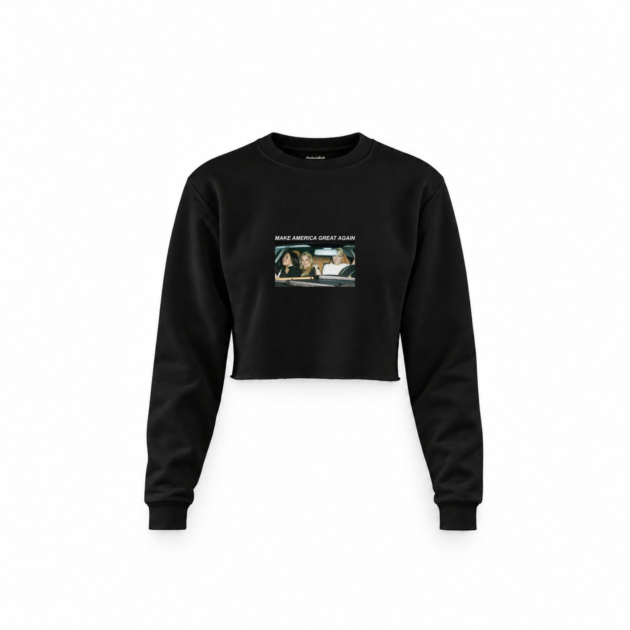Make America Great Again Crop Sweatshirt — Siyah — Ön baskı