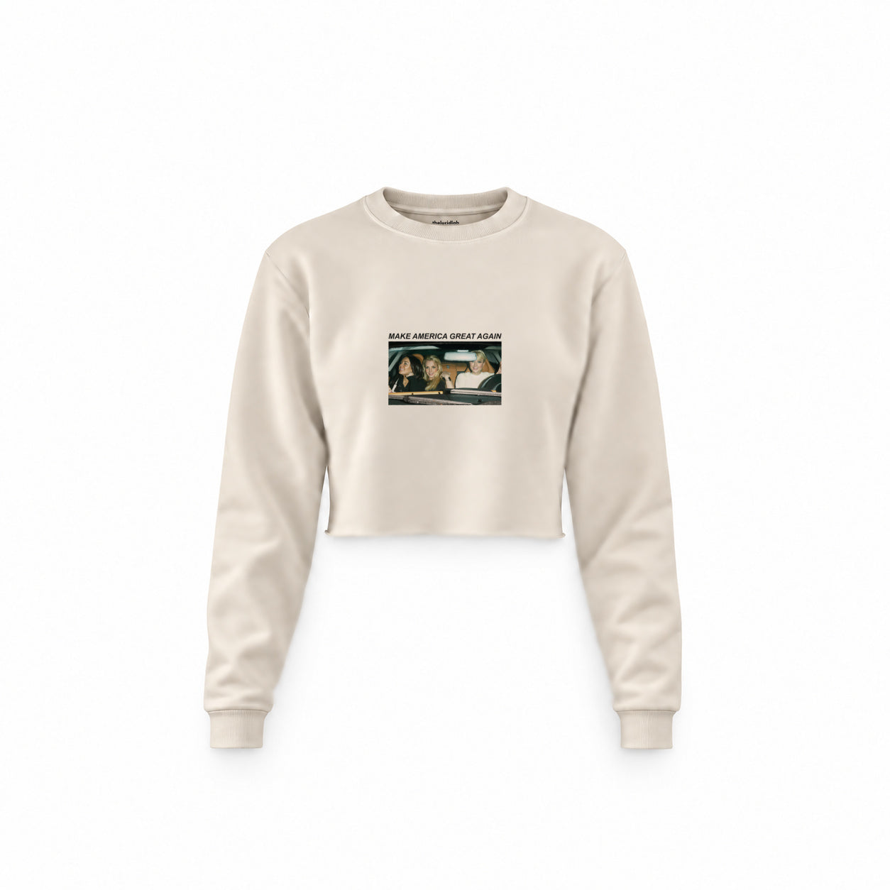 Make America Great Again Crop Sweatshirt — Krem — Ön baskı