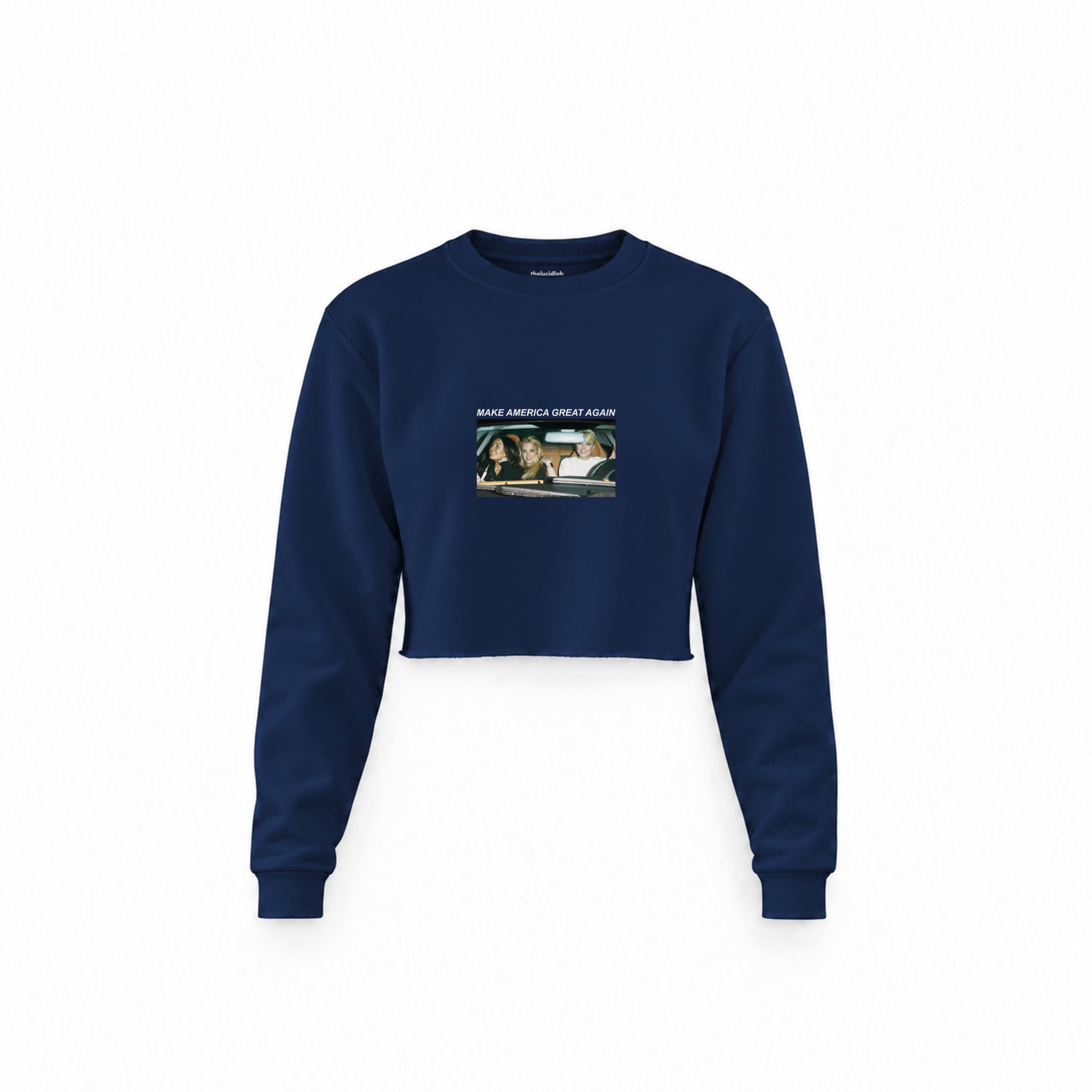 Make America Great Again Crop Sweatshirt — Lacivert — Ön baskı