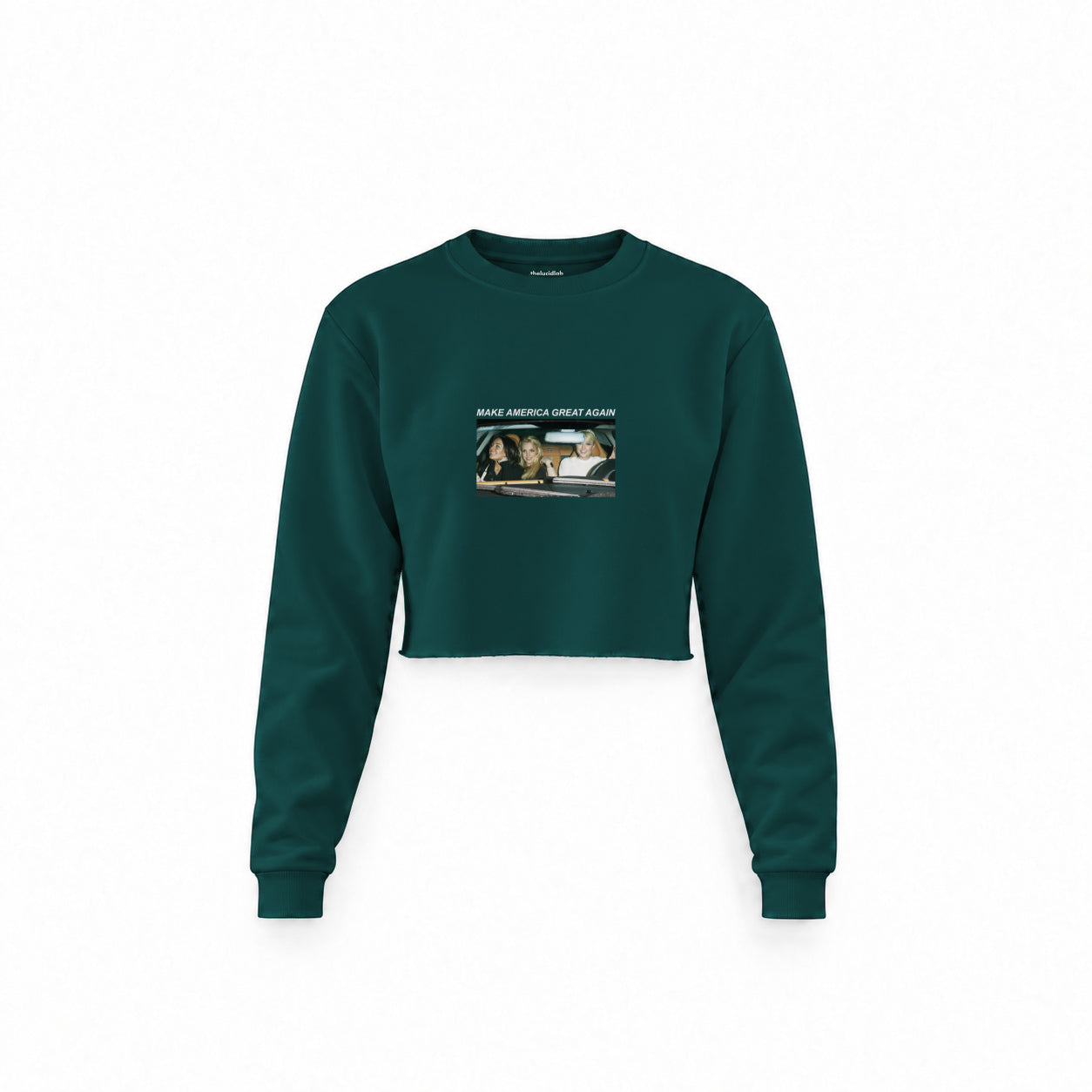Make America Great Again Crop Sweatshirt — Koyu Yeşil — Ön baskı