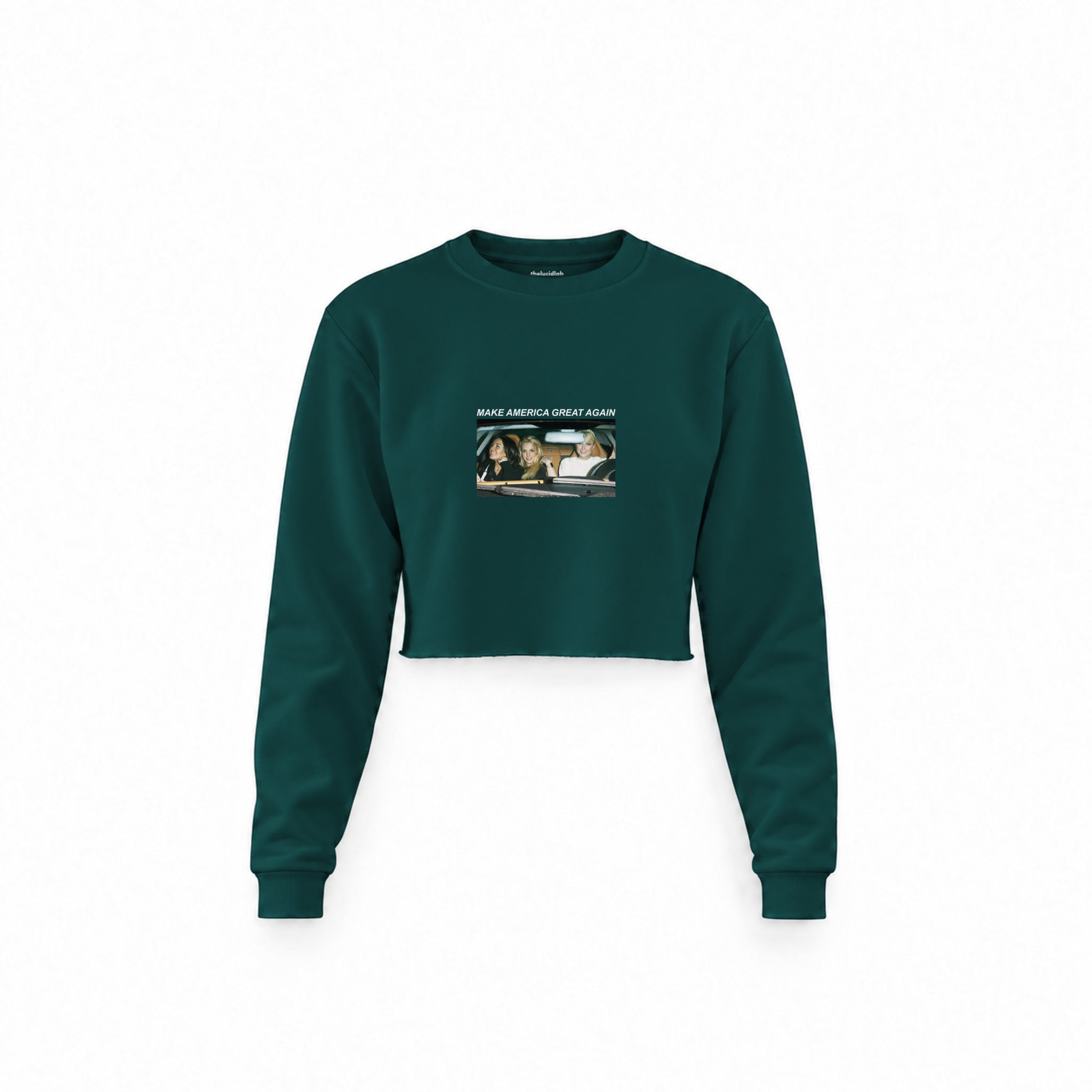 Make America Great Again Crop Sweatshirt — Koyu Yeşil — Ön baskı
