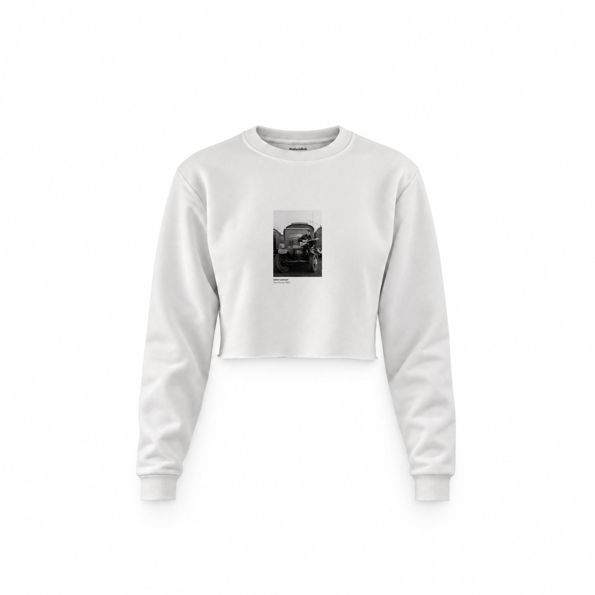 John Lennon Hamburg 1960 Crop Sweatshirt — Beyaz — Ön baskı