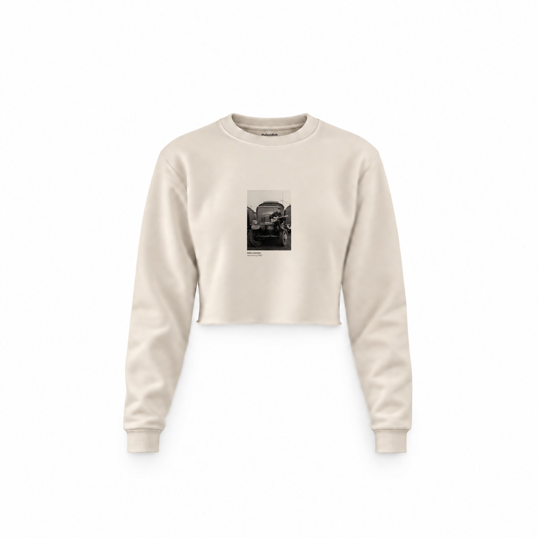 John Lennon Hamburg 1960 Crop Sweatshirt — Krem — Ön baskı