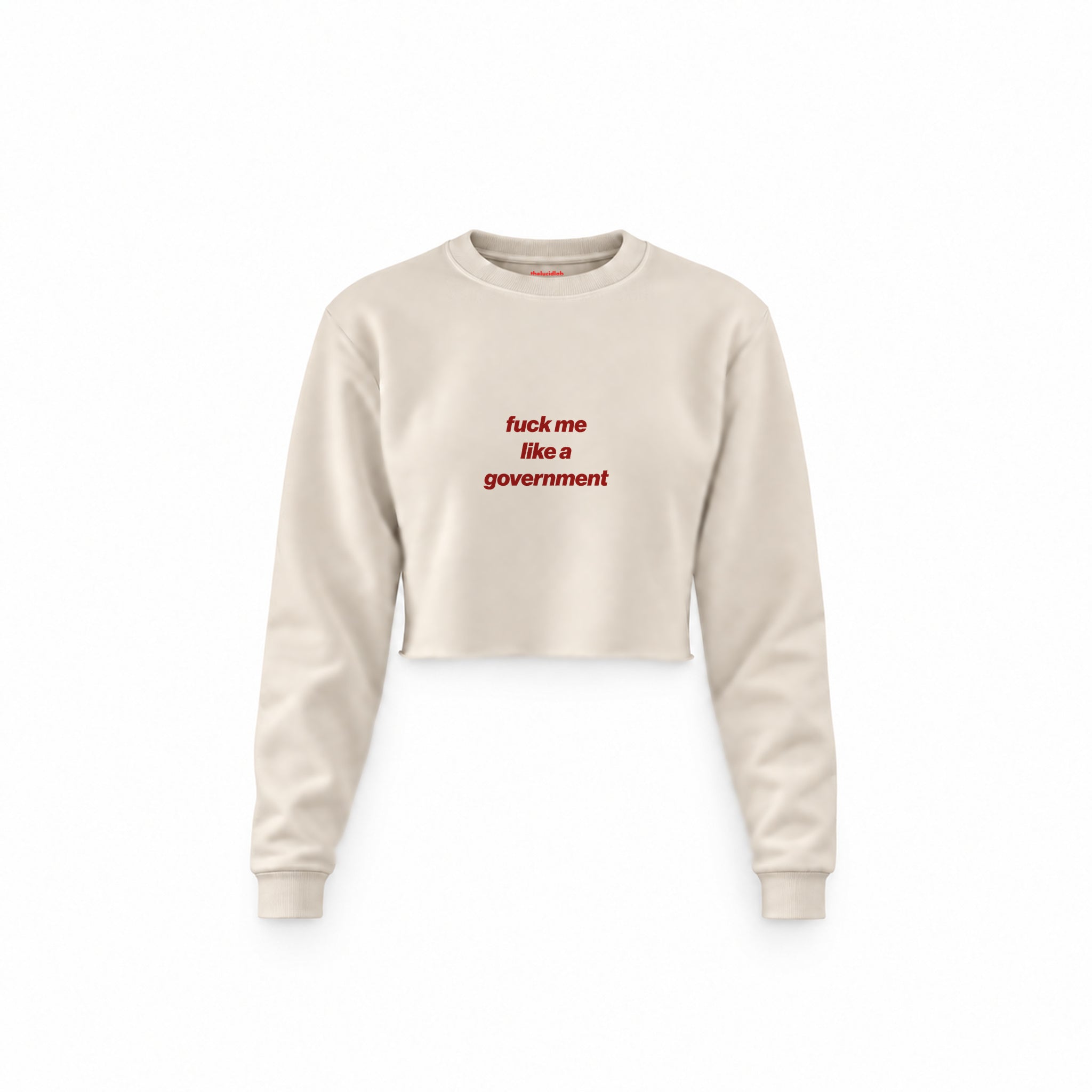 Fuck Me Like the Government Crop Sweatshirt — Krem — Ön baskı