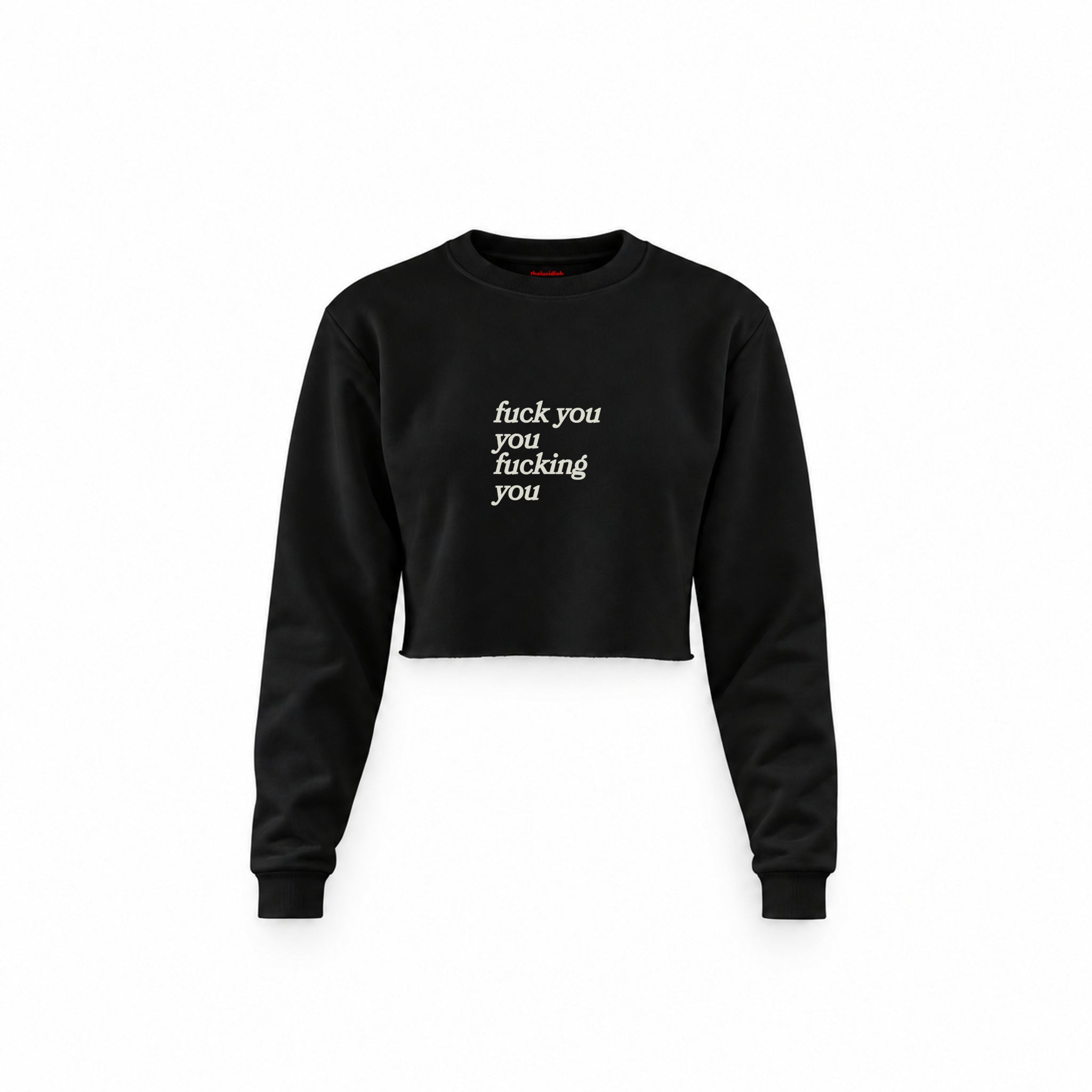 Fuck You Crop Sweatshirt — Siyah — Ön baskı