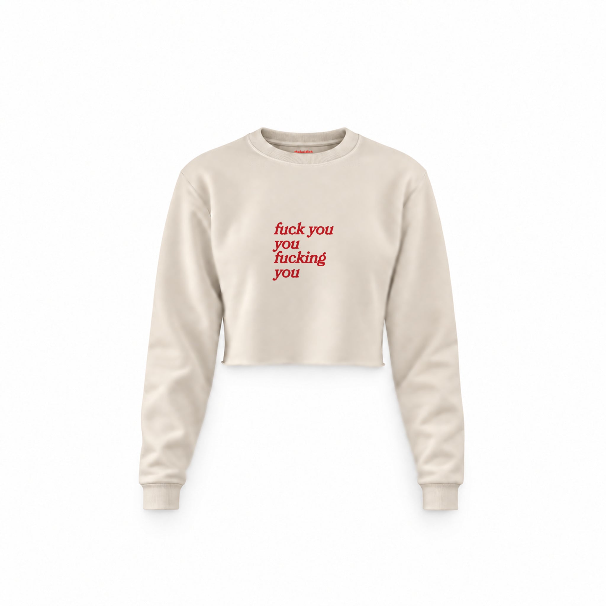 Fuck You Crop Sweatshirt — Krem — Ön baskı