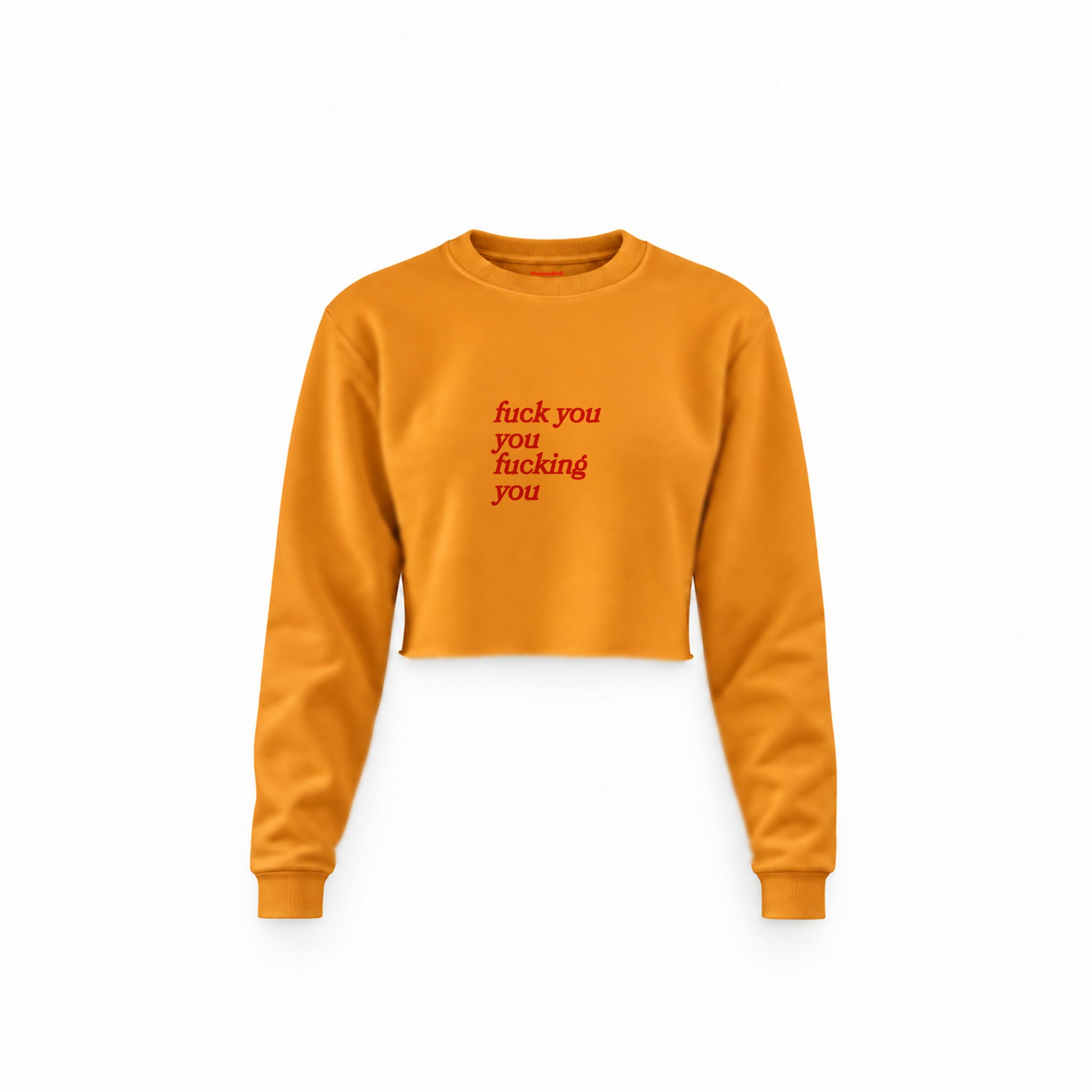 Fuck You Crop Sweatshirt — Turuncu — Ön baskı