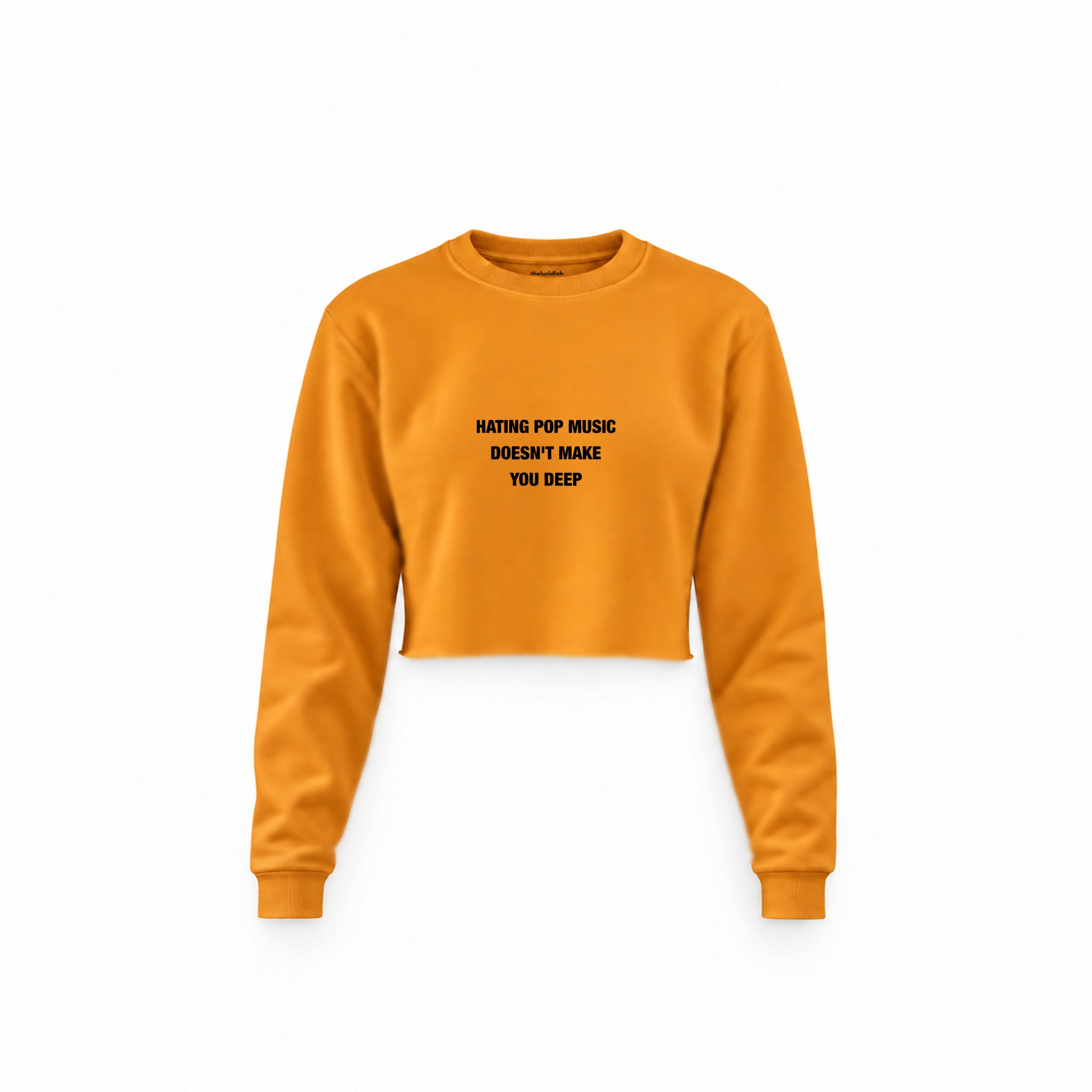 Hating Pop Music Crop Sweatshirt — Turuncu — Ön baskı