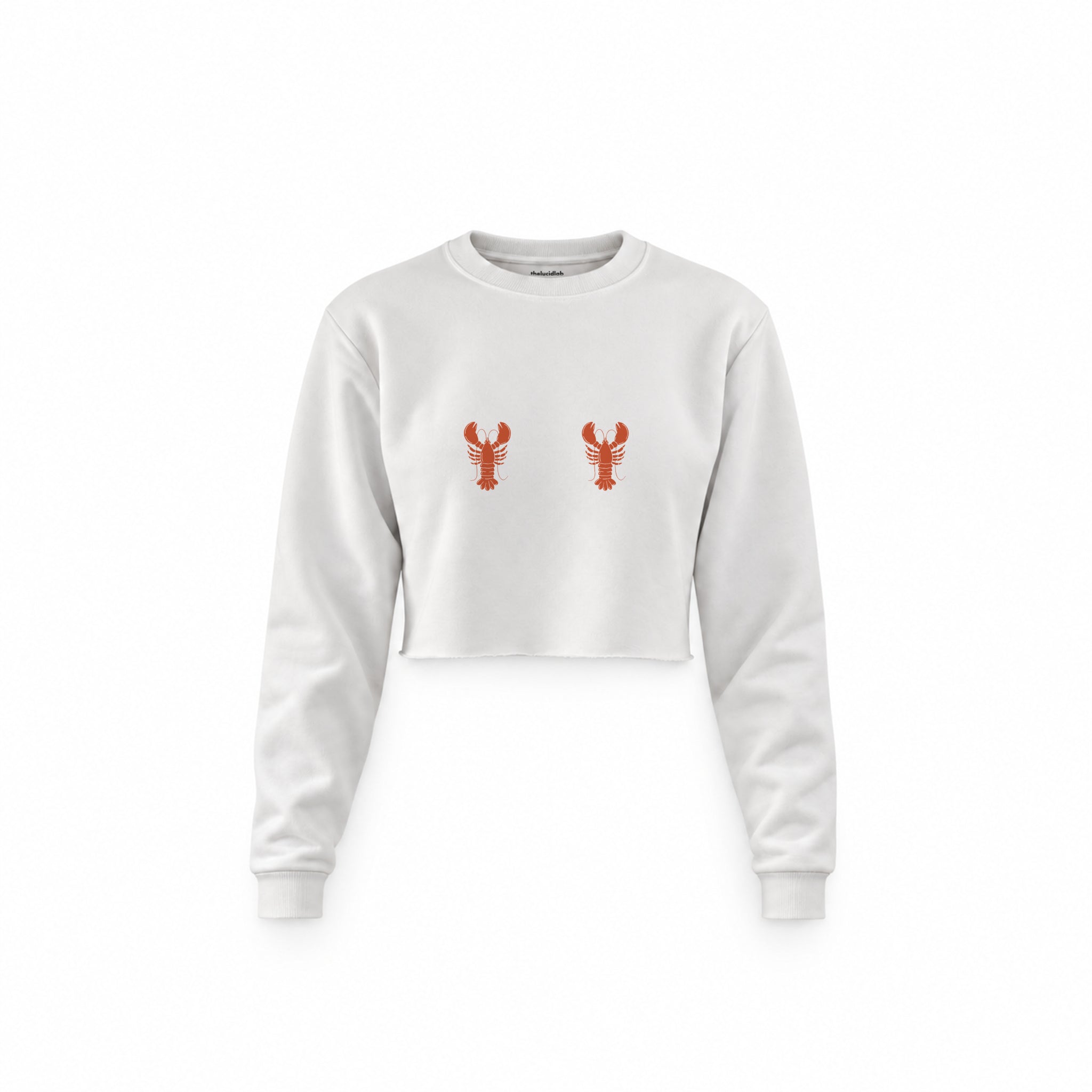 Hot Lobsters Crop Sweatshirt — Beyaz — Ön baskı
